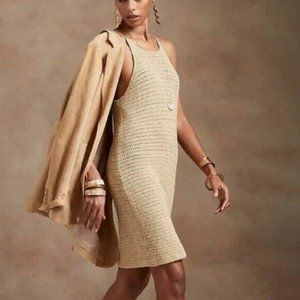 Banana Republic Crochet Mini Dress Small Pale Khaki NWOT